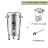 Brouwmeester Vergistingsvat RVS 30 L. met speciaal deksel voor dry-hoppen, koelspiraal en thermowell Brouwmeester Vergistingsvat RVS 30 L. met speciaal deksel voor dry-hoppen, koelspiraal en thermowell