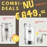 Easybrew All-in-one brouwketel 60 L. met wortkoeler met Gardena koppelingen. Easybrew vergistingsvat 60 L. Easybrew All-in-one brouwketel 60 L. met wortkoeler met Gardena koppelingen. Easybrew vergistingsvat 60 L.
